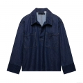 Women Deep Blue Denim Shirt Long Sleeve Pullover Blouse Casual Loose Fit Retro Cotton Denim Top With Dual Pockets And Contrast Stitching For Women Daily Wear