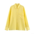 Women Fashion Striped Long Sleeve Shirt Button Down Casual Polyester Blouse Office Wear With Front Pocket