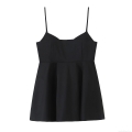 Women's Sexy Black Camisole Top Adjustable Spaghetti Strap Flared Hem A-Line Woven Tank Top Solid Color Sleeveless Streetwear Vest For Women