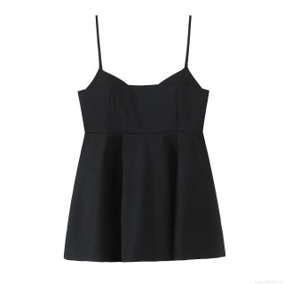 Women's Sexy Black Camisole Top Adjustable Spaghetti Strap Flared Hem A-Line Woven Tank Top Solid Color Sleeveless Streetwear Vest For Women