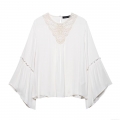 Women's French Fashion Elegant Lace Patchwork Blouse Pleated Bell Sleeve Long Sleeve Solid Color Pullover Chiffon Like Polyester Top For Dating Party