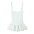 Women Sexy Solid White Ruffle Peplum Camisole Top Square Neck Sleeveless Pullover Slim Fit Polyester Tank Top For Summer Daily Vacation Elegant Sweet Ladies Clothing