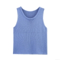 Women's Knit Sleeveless Tank Top Elegant Round Neck Slim Fit Crop Top Solid Color Summer Pullover Top For Women Casual Daily Wear