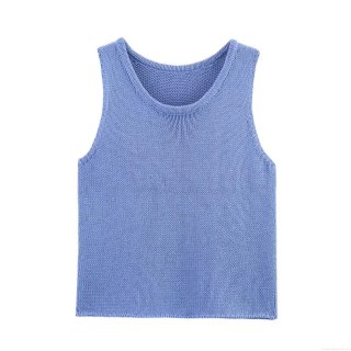 Women's Casual Knit Tank Top Sleeveless Round Neck Solid Color Polyester Slim Fit Periwinkle Blue Sweater Vest for Women Spring Summer Daily Wear Chic Style