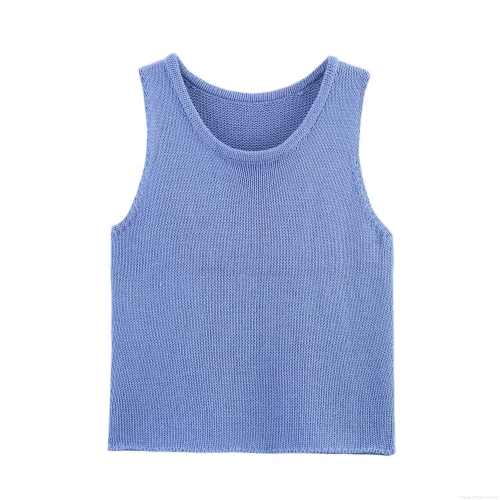 Women's Casual Knit Tank Top Sleeveless Round Neck Solid Color Polyester Slim Fit Periwinkle Blue Sweater Vest for Women Spring Summer Daily Wear Chic Style