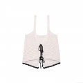 Women's French Romantic Crochet Knitted Tank Top With Black Bow Tie Hollow Out Sleeveless Short Camisole Top For Summer Vacation