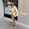 Women Fashion Yellow Striped Long Sleeve Button Down Shirt Elegant Casual Loose Fit Polyester Blouse Top For Daily Streetwear Office