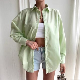 Women Ruched Blouse 100% Polyester Side Drawstring Long Sleeve Light Green Shirt Casual Loose Button Down Top For Lady Women Ruched Blouse 100% Polyester Side Drawstring Long Sleeve Light Green Shirt Casual Loose Button Down Top For Lady