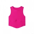 Women Round Neck Sleeveless Ribbed Knit Tank Top Sexy Slim Fit Curved Hem Crop Top For Summer Casual Club Party Fashion Vest