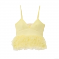 Women's Sexy V Neck Mesh Patchwork Peplum Camisole Top Elegant Solid Yellow Sleeveless Adjustable Spaghetti Strap Tank Top For Party Clubwear