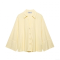 Women's Oversized Lantern Sleeve Shirt Lightweight Polyester Solid Color Blouse V-Neck Single-Breasted Casual Top For Daily Streetwear