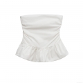 Women's White Strapless Tube Top With Ruffle Trim Pleated Poplin Fabric Slim Fit Bandeau Crop Top For Summer Party Daily Wear