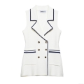 Elegant Knitted Vest For Women Contrast Trim Double Breasted Gold Buttons Sleeveless Waistcoat Preppy Style Office Wear Knit Top Cardigan