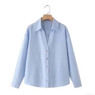Women's Striped Long Sleeve Shirt Linen Blend Button Down Lapel Blouse Casual Breathable Tops For Spring Summer Women Daily Wear