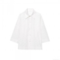 Women's White Long Sleeve Blouse Elegant 3D Feather Texture Jacquard Shirt Single Breasted Lapel Collar Button Up Casual Office Streetwear Chic Top
