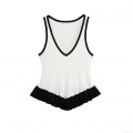 Women's Contrast Color V-Neck Ribbed Knit Tank Top Sexy Ruffle Hem Sleeveless Slim Fit Camisole Casual Summer Streetwear Party Clubwear