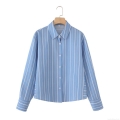Women's Long Sleeve Striped Poplin Cotton Shirt Classic Lapel Button Down Blouse For Office Daily Casual Lady Modern Spring Fashion Top
