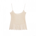Women's Sexy Ribbed Knitted Camisole With Lace Trim V-Neck Spaghetti Strap Tank Top Lettuce Edge Sleeveless Vest For Summer Casual Streetwear