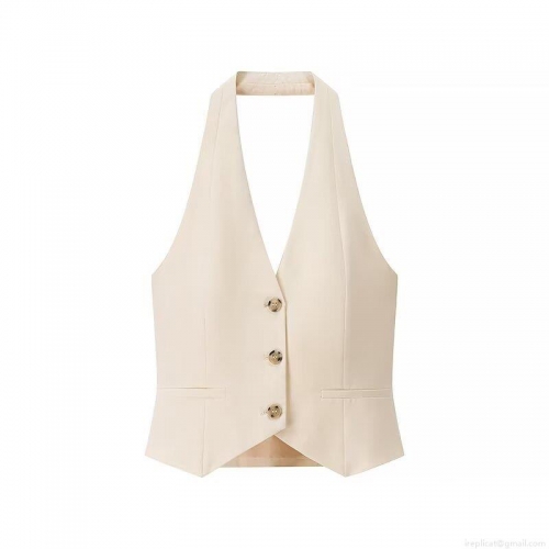 Apricot Elegant French Style Slim Fit Halter Neck Vest Women's Sleeveless Polyester Button Decor Tank Top Clubwear Party Crop Top