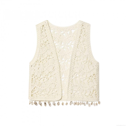 Women's Bohemian Crochet Knit Vest Hollow Out Shell Trim V-Neck Sleeveless Cardigan Almond Summer Beach Vacation Crochet Waistcoat for Women Women's Bohemian Crochet Knit Vest Hollow Out Shell Trim V-Neck Sleeveless Cardigan Almond Summer Beach Vacation Crochet Waistcoat for Women