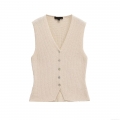 Women Knitted V-Neck Button Down Vest Sleeveless Solid Color Ribbed Tank Top Elegant Slim Fit Casual Waistcoat For Ladies Spring Autumn Fashion