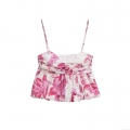 Women's Floral Eyelet Embroidery Camisole Top Ruched Hem Adjustable Spaghetti Strap Cropped Bustier Sweet Spicy Style Polyester Summer Top