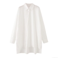 Women's 100% Cotton Poplin Long Sleeve Shirt Oversized Irregular Hem Side Split Button Down Blouse Top For Casual Daily Fashion