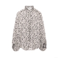 Women's Polka Dot Chiffon Blouse Long Sleeve Ruffle Stand Collar Button Down Shirt Casual Lightweight Tops For Office Daily Ladies Sweet Style