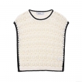 Women's Hollow Out Crochet Knit Tank Top Sleeveless Round Neck Contrast Trim Vest Sweet Elegant Summer Beach Knitwear Camisole