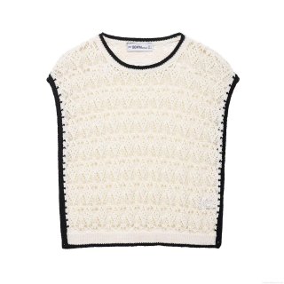 Women's Hollow Out Crochet Knit Tank Top Sleeveless Round Neck Contrast Trim Vest Sweet Elegant Summer Beach Knitwear Camisole