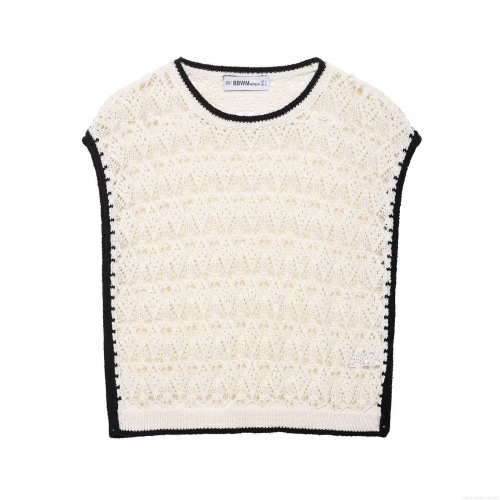 Women's Hollow Out Crochet Knit Tank Top Sleeveless Round Neck Contrast Trim Vest Sweet Elegant Summer Beach Knitwear Camisole