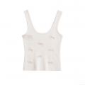 Women's Mercerized Cotton Ribbed Knit Camisole With Pearl Rhinestone Bow Decoration Sleeveless Slim Fit Crop Top For Summer Party Elegant Sexy Socialite Style Tank Top