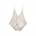 Women's Sexy Ruched Silk Satin Camisole V-Neck Spaghetti Strap Tank Top Solid Pearl White Elegant Slim Fit Pleated Cami Top For Party Streetwear