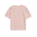 Women's Short Sleeve Knit Top 3D Floral Textured Crew Neck Loose Casual Polyester T-Shirt Pink Streetwear Summer Fashion Top