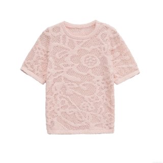 Women's Short Sleeve Knit Top 3D Floral Textured Crew Neck Loose Casual Polyester T-Shirt Pink Streetwear Summer Fashion Top