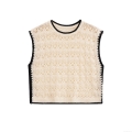 Women Knitted Vest Cotton Polyester Blend Hollow Out Geometric Design Contrast Trim Sleeveless Slim Fit Tank Top French Retro Summer Casual Top