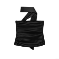 Sexy Ruched Satin Halter Tube Top Women Strapless Backless Slim Fit Evening Party Top Solid Black Ruched Satin Bandana Top