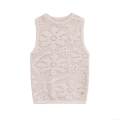 Women's Sexy Knit Tank Top Sleeveless Round Neck Solid Apricot Plush Textured Vest Short Slim Fit Ins Style Socialite Casual Top For Women Party Dating