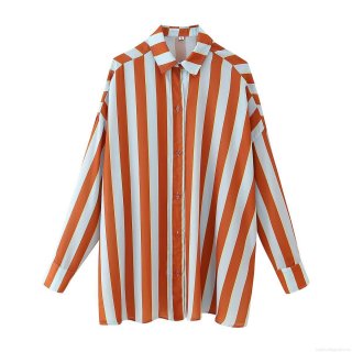Women's Striped Oversized Button Down Shirt Long Sleeve Polyester Blouse Casual Loose Top For Daily Wear Spring Autumn Fashion Multi-color Striped Women's Striped Oversized Button Down Shirt Long Sleeve Polyester Blouse Casual Loose Top For Daily Wear Spring Autumn Fashion Multi-color Striped