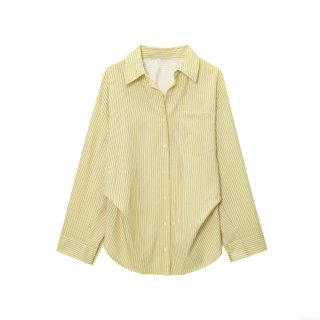 Women's Casual Stripe Poplin Shirt Loose Long Sleeve Button Down Blouse With Pocket Fashion Office Ladies Striped Tops For Spring Autumn