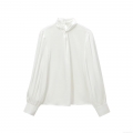 Women Elegant Twist Knot Mock Neck Satin Blouse Long Sleeve Acetate Polyester Solid Color Shirt For Office Party Casual Fashion Tops