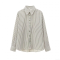 Women's Striped Long Sleeve Blouse Shirt Polyester Lapel Single Breasted Draped Top For Office Daily Wear Casual Temperament Elegant Fashion Apparel