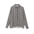 Elegant Snake Print Long Sleeve Shirt For Women 100% Polyester Button Down Lapel Blouse Casual Office Party Tops