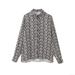 Elegant Snake Print Long Sleeve Shirt For Women 100% Polyester Button Down Lapel Blouse Casual Office Party Tops