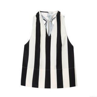 Women's Halter V-Neck Tank Top Casual Black and White Vertical Striped Sleeveless Polyester Blend Slim Fit Top for Summer Daily Vacation Women's Halter V-Neck Tank Top Casual Black and White Vertical Striped Sleeveless Polyester Blend Slim Fit Top for Summer Daily Vacation