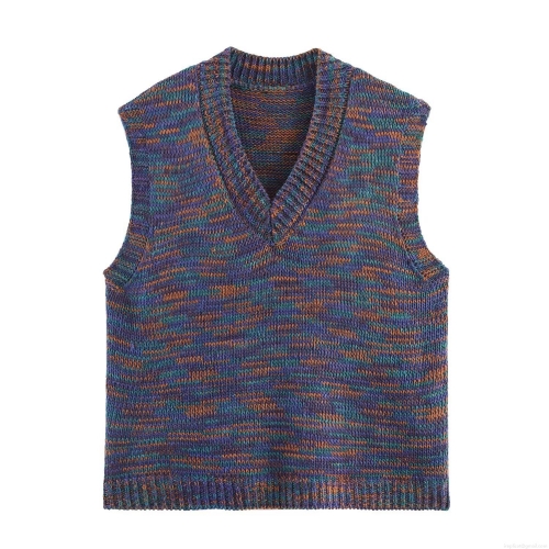 Women's V-Neck Knit Vest Sleeveless Multicolor Space-Dyed Polyester Sweater Ribbed Trim Casual Vintage Tank Top For Women Daily Fashion Women's V-Neck Knit Vest Sleeveless Multicolor Space-Dyed Polyester Sweater Ribbed Trim Casual Vintage Tank Top For Women Daily Fashion