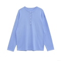 Women's Casual Henley Knit T-Shirt Polyester Button Front Round Neck Long Sleeve Loose Fit Plain Color American Streetwear Top