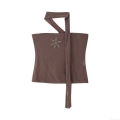 Women's Sexy Halter Neck Mesh Camisole Top With Heavy Beading And Sequins Star Pattern See-Through Party Clubwear Slim Fit Crop Top Coffee