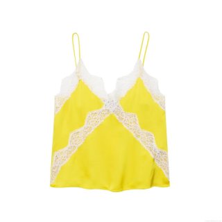 Women's Sexy Lace Satin Camisole Slim Fit Cropped Tank Top With White Lace Trim Adjustable Straps Summer Sleeveless Polyester Vest For Women