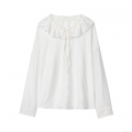 Women's Ruffle Peter Pan Collar Blouse Long Sleeve Tie Neck Solid Color Polyester Shirt Casual Sweet Elegant Tops for Women Spring Autumn